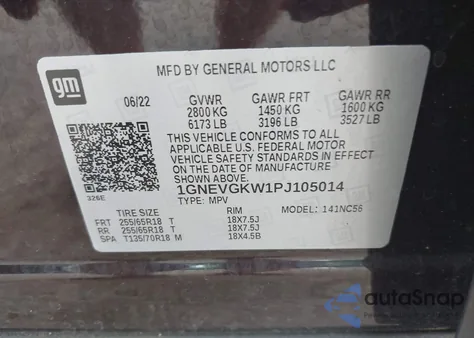 2023 Chevrolet Traverse Awd Lt Cloth from USA, damaged, VIN 1GNEVGKW1PJ105014